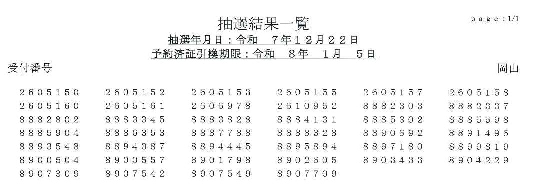 希望　確認用 一般社団法人 岡山県自動車整備振興会 OASPA(オアスパ) ｜ 希望番号